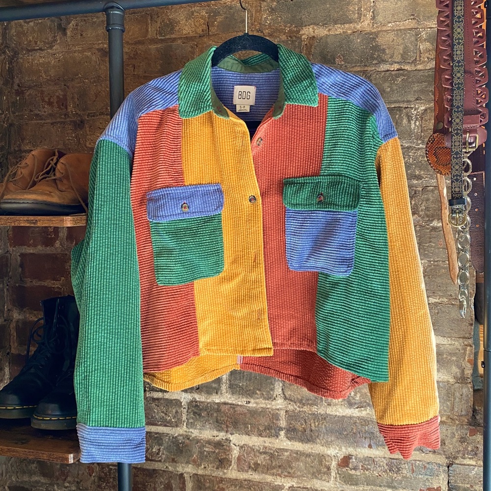 BDG Corduroy Patchwork Oversized Button Down Shirt - Size S